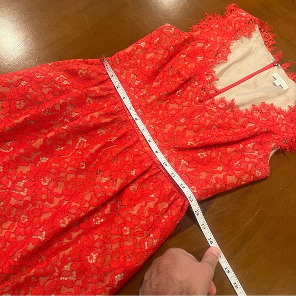 Shoshanna Sierra Lace Mini Party Dress Red 2 Sleeveless Nude Lining V-Neck - Picture 14 of 16